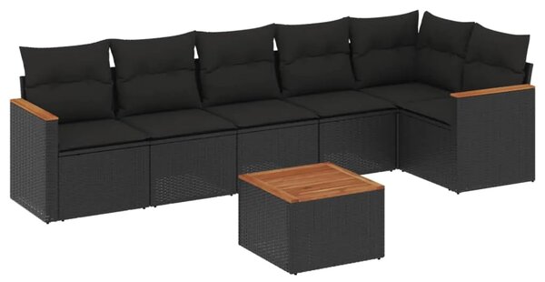 Vrtna garnitura - 7-dijelni set vrtnih sofa od poliratana s jastucima crni - Crna Sa stolom 1 Crna