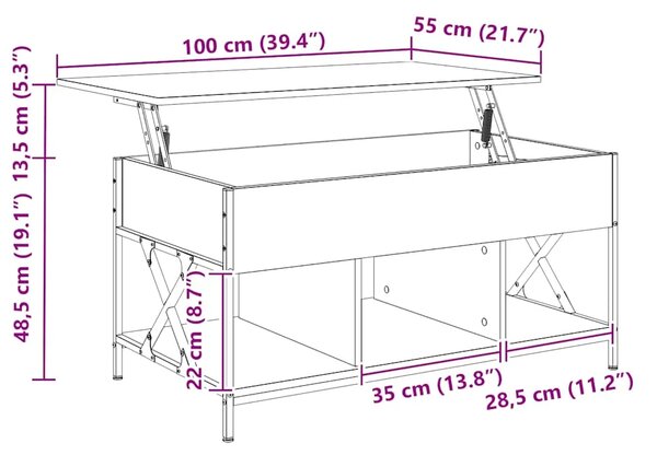 Stolić za kavu siva boja hrasta 100x55x50 cm od drva i metala - Sivi hrast sonoma 1 Sivi hrast sonoma