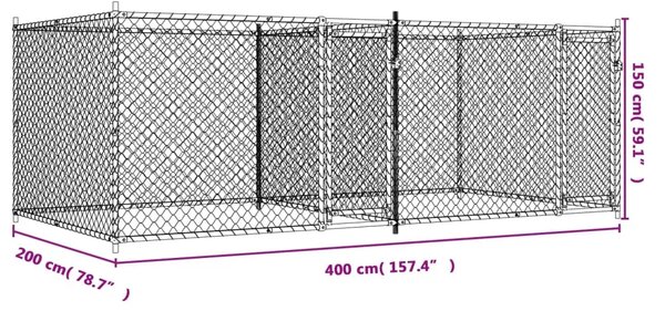 Kavez za pse s vratima sivi 4 x 2 x 1 5 m od pocinčanog čelika - 4 x 2 x 1.5 m 1 2 vrata 4 x 2 x 1.5 m