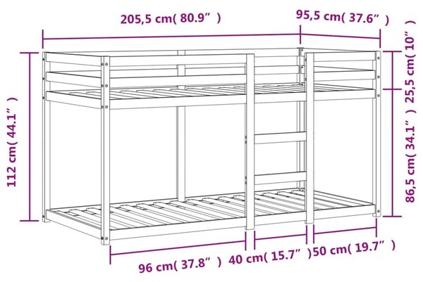 Krevet na kat voštano smeđi 90x200 cm od masivne borovine - Voštano smeđa 90 x 200 cm Voštano smeđa 90 x 200 cm