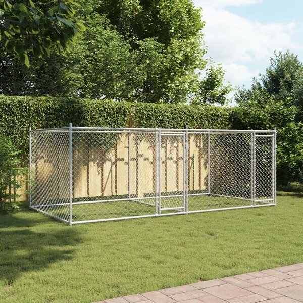 Kavez za pse s vratima sivi 4 x 2 x 1 5 m od pocinčanog čelika - 4 x 2 x 1.5 m 1 2 vrata 4 x 2 x 1.5 m