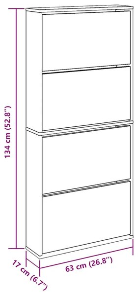 Ormarić za cipele s ogledalom 4 razine boja hrasta 63x17x134 cm - Sivi hrast sonoma 1 1 1