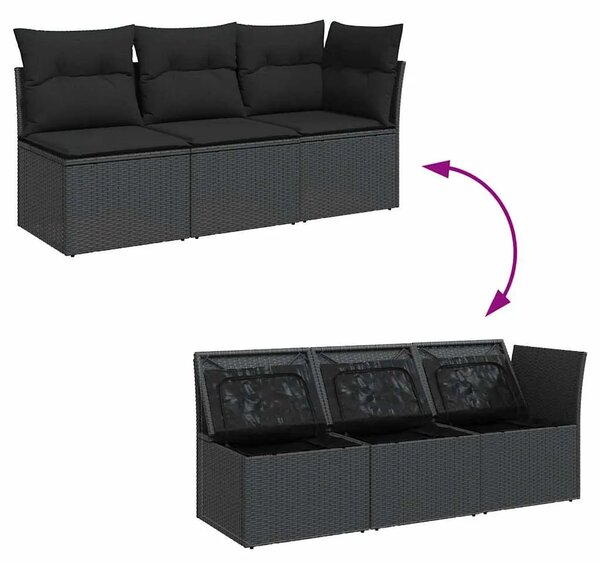 Vrtna sofa s jastucima za 3 osobe crna poliratan - Crna 1 kutna + 2x srednja Crna