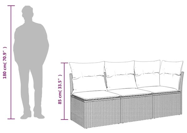 Vrtna sofa s jastucima za 3 osobe crna poliratan - Crna 1 kutna + 2x srednja Crna