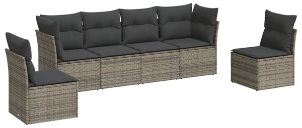 Vrtna garnitura - 6-dijelni set vrtnih sofa od poliratana s jastucima sivi - Siva Bez stola 1 Siva