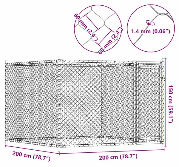 Kavez za pse s vratima sivi 2 x 2 x 1 5 m od pocinčanog čelika - 2 x 2 x 1.5 m 1 1 vrata 2 x 2 x 1.5 m