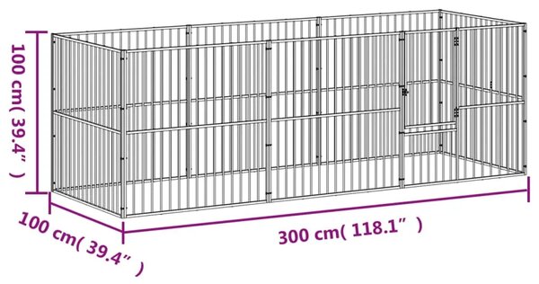 Ograda za pse s 8 panela crna od pocinčanog čelika - 300 x 100 x 100 cm 300 x 100 x 100 cm