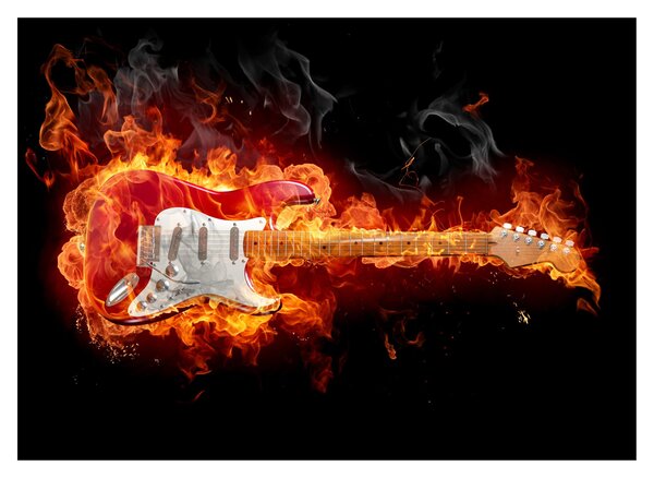 Staklena slika - Gitara u plamenu (70x50 cm)