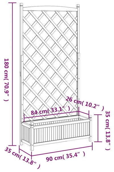 Sadilica s rešetkom crne boje 90x35x180 cm od masivne jelovine - Crna 90 x 35 x 180 cm 1 s rešetkom