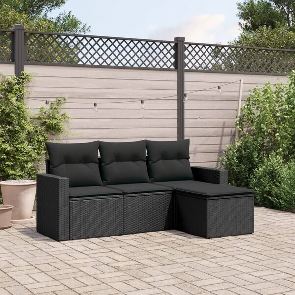Vrtna garnitura - 4-dijelni set vrtnih sofa od poliratana s jastucima crni - Crna 1 Bez stola Crna