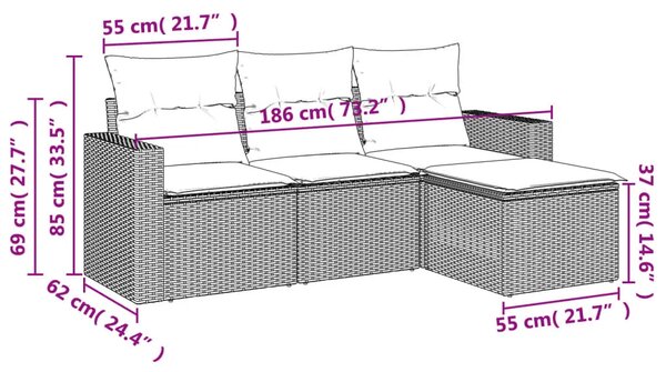 Vrtna garnitura - 4-dijelni set vrtnih sofa od poliratana s jastucima crni - Crna 1 Bez stola Crna