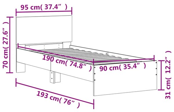 Okvir kreveta bez madraca s uzglavljem boja hrasta 90x190 cm - Dimljeni hrast 90 x 190 cm Dimljeni hrast 90 x 190 cm