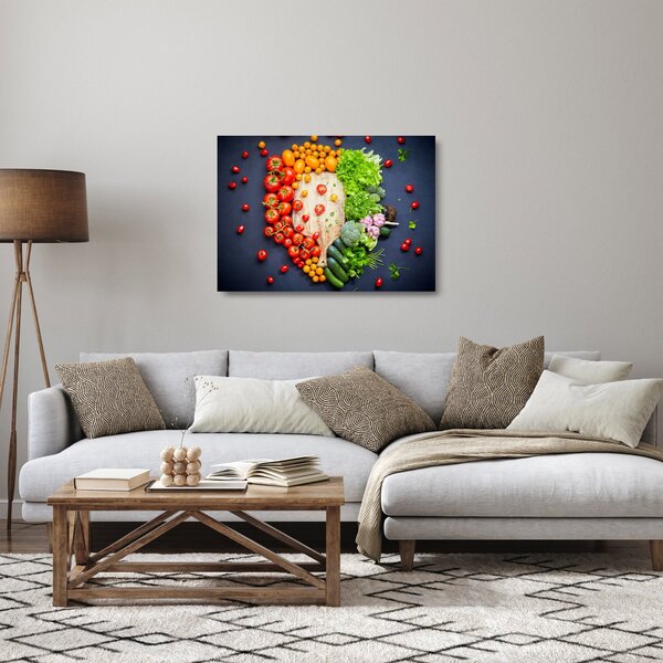 Staklena slika - Stol pun povrća (70x50 cm)