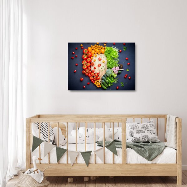 Staklena slika - Stol pun povrća (70x50 cm)