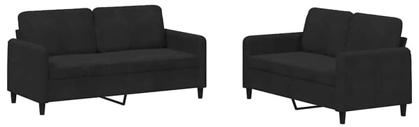 2-dijelni set sofa crni baršunasti - Crna 1 s jastučićima Crna