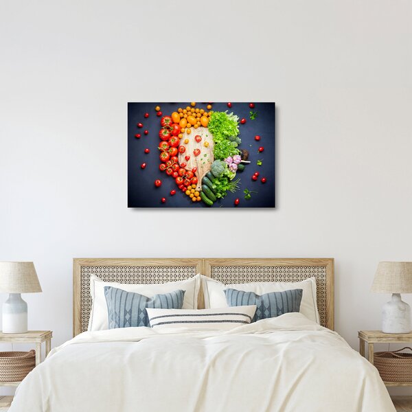 Staklena slika - Stol pun povrća (70x50 cm)