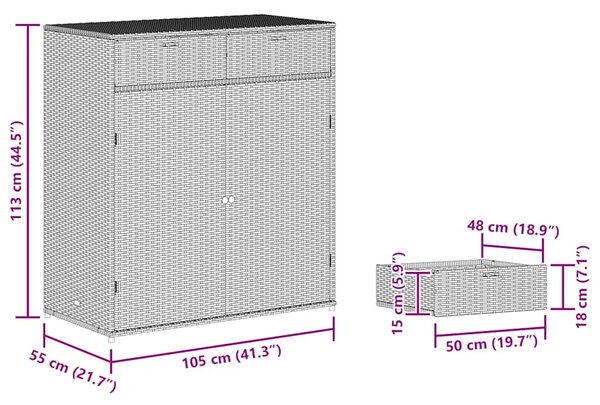Vrtni ormarić za pohranu sivi 105 x 55 x 113 cm od poliratana - Siva 105 x 55 x 113 cm Siva 105 x 55 x 113 cm