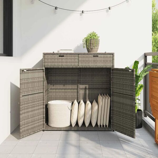 Vrtni ormarić za pohranu sivi 105 x 55 x 113 cm od poliratana - Siva 105 x 55 x 113 cm Siva 105 x 55 x 113 cm