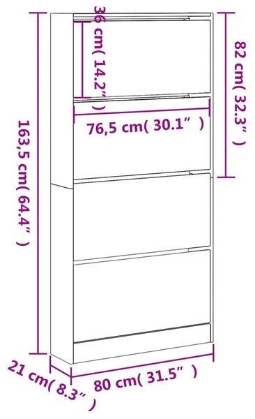 Ormarić za cipele s 4 ladice siva boja betona 80x21x163 5 cm - Beton siva 80 x 21 x 163.5 cm 1 1