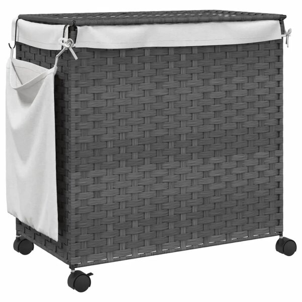Košara za rublje s kotačima siva 60 x 35 x 60 5 cm od ratana - Siva 1 Siva