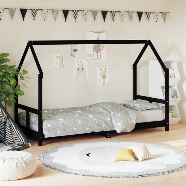 VidaXL Okvir za dječji krevet crni 80 x 200 cm od masivne borovine
