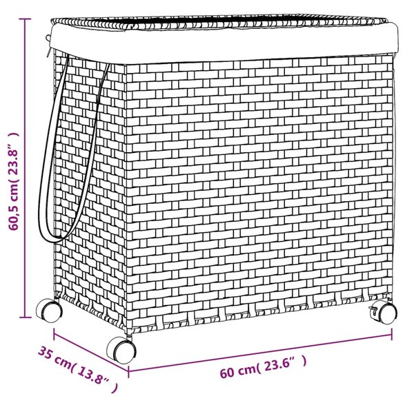 Košara za rublje s kotačima siva 60 x 35 x 60 5 cm od ratana - Siva 1 Siva