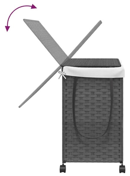 Košara za rublje s kotačima siva 60 x 35 x 60 5 cm od ratana - Siva 1 Siva