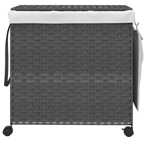 Košara za rublje s kotačima siva 60 x 35 x 60 5 cm od ratana - Siva 1 Siva