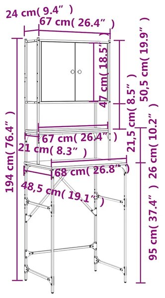 Ormarić za perilicu rublja siva boja hrasta 68 x 48 5 x 194 cm - Sivi hrast sonoma 1 Sivi hrast sonoma