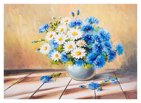 Naslikana staklena slika cvijeća u vazi (70x50 cm)