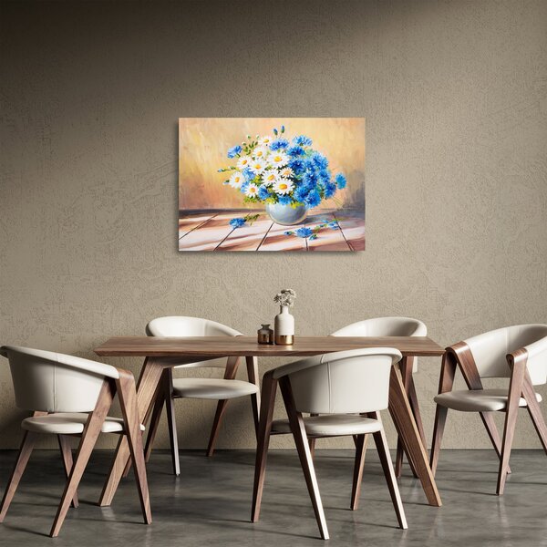 Naslikana staklena slika cvijeća u vazi (70x50 cm)
