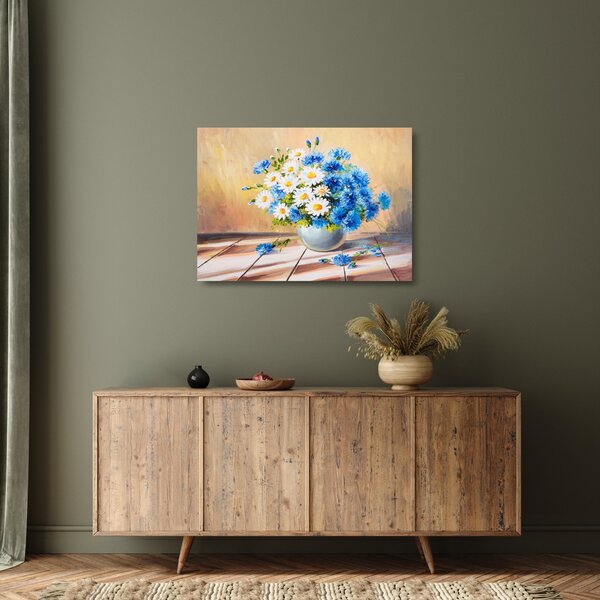 Naslikana staklena slika cvijeća u vazi (70x50 cm)