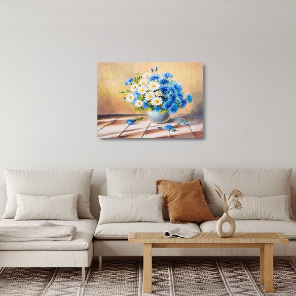 Naslikana staklena slika cvijeća u vazi (70x50 cm)