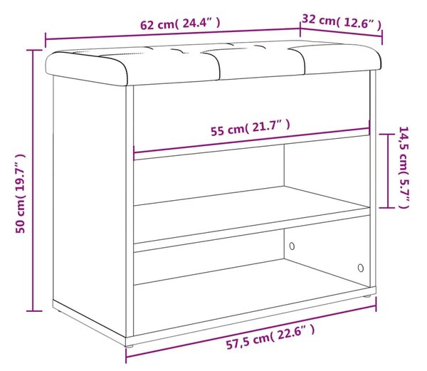 Klupa za cipele crna 62x32x50 cm od konstruiranog drva - Crna Crna