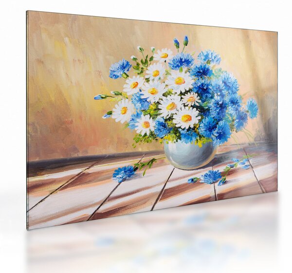 Naslikana staklena slika cvijeća u vazi (70x50 cm)