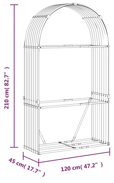 Držač za drva - Držač za cjepanice srebrni 120x45x210 cm od pocinčanog čelika - Srebrno 120 x 45 x 210 cm Srebrno 120 x 45 x 210