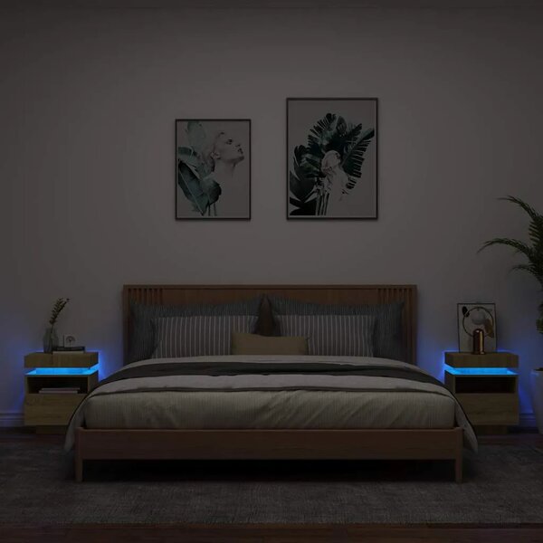 Noćni ormarići s LED svjetlima 2 kom boja hrasta 40x39x48 5 cm - sonoma hrast 2 Sonoma hrast 2