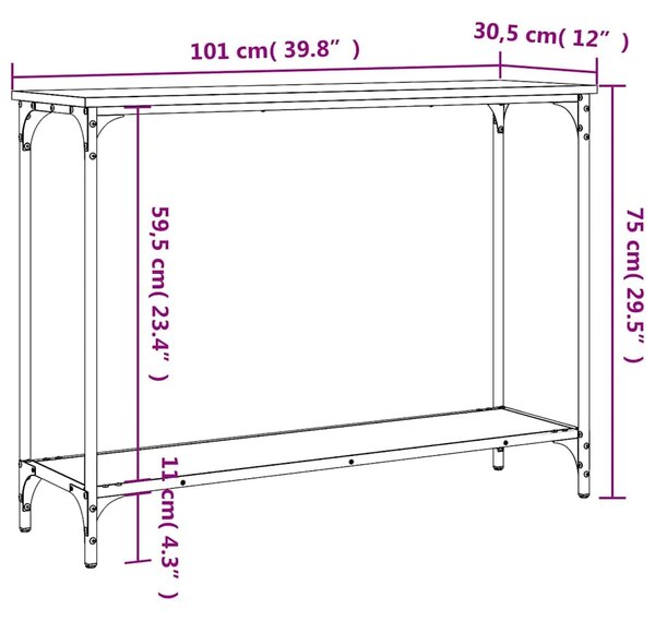 Konzolni stol crni 101 x 30 5 x 75 cm od konstruiranog drva - Crna 1 101 cm Crna