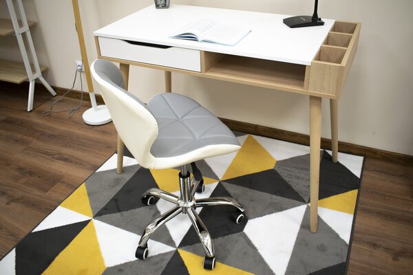 Set za radnu sobu ZARIMO stol 80x40 cm, bijela + fotelja AVOLA od eko kože, sivo-bijela