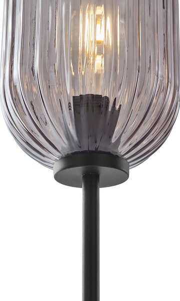 Art Deco podna lampa crna s dimnim staklom 2 svjetla - Rid