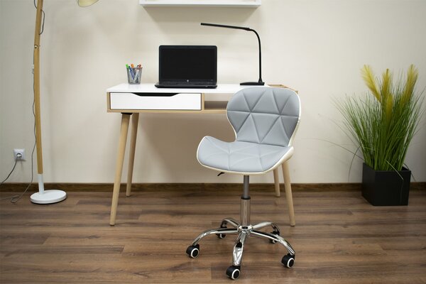 Set za radnu sobu ZARIMO stol 80x40 cm, bijela + fotelja AVOLA od eko kože, sivo-bijela