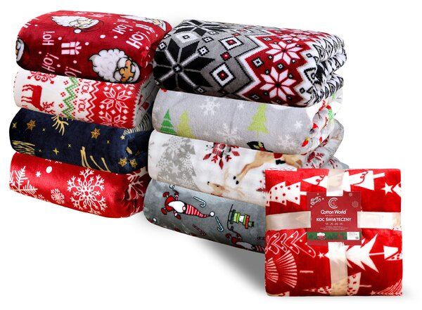 Bijela božicna deka od mikropliša CHRISTMAS JOY Dimenzije: 200 x 220 cm