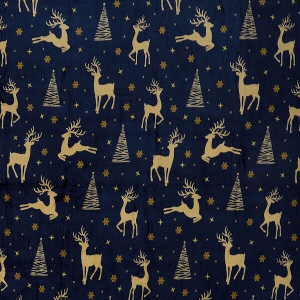 Tamnoplava božićna deka od mikropliša GOLDEN DEER Dimenzije: 150 x 200 cm