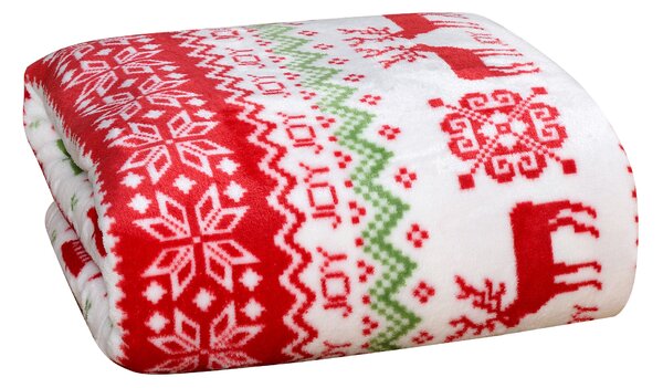 Bijela božicna deka od mikropliša CHRISTMAS JOY Dimenzije: 200 x 220 cm