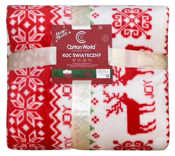 Bijela božicna deka od mikropliša CHRISTMAS JOY Dimenzije: 200 x 220 cm