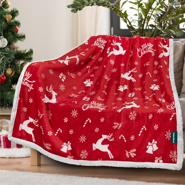 Božicna crvena janjeca deka od mikropliša CANDY BELLS Dimenzije: 200 x 220 cm