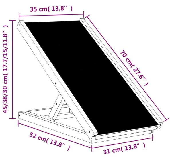 Rampa za pse siva 70 x 35 cm od masivne jelovine - Siva 70 x 35 cm 70 x 35 cm
