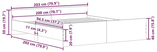 Okvir kreveta s uzglavljem i podnožjem crni 200 x 200 cm - Crna 200 x 200 cm Crna 200 x 200 cm