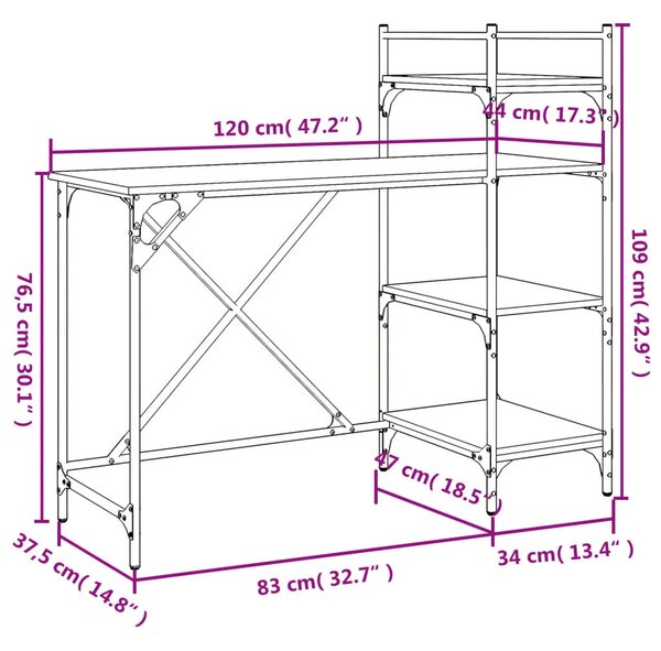 Stol za računalo s policama smeđa boja hrasta 120 x 47 x 109cm - Smeđi hrast Smeđi hrast
