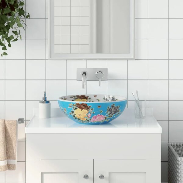 Nadgradni Lavabo - Umivaonik raznobojni okrugli Φ 41 x 14 cm keramički - Plava i žuta Plava i žuta